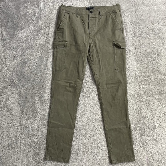 Asos Design‎ Pants Mens 32x34 Green Cargo Straight Leg Pockets Button Fly Style - Picture 1 of 8